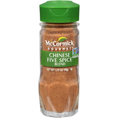 McCormick Gourmet Chinese Five Spice bottle close-up; enhances stir-fries with warm aroma
