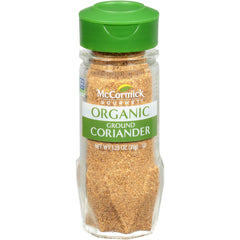 McCormick Gourmet Organic Ground Coriander front label highlights organic quality and citrus aroma.