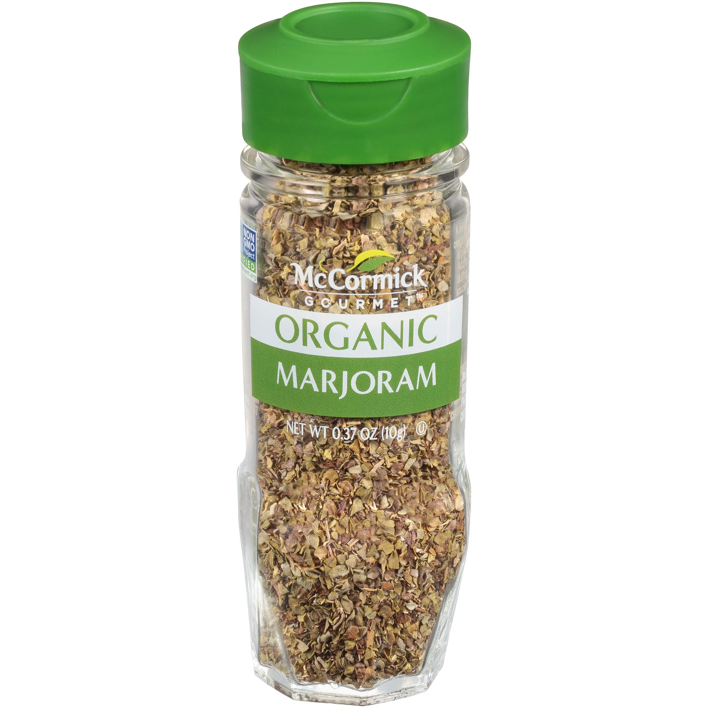 McCormick Gourmet Organic Marjoram bottle on shelf adds savory notes for poultry