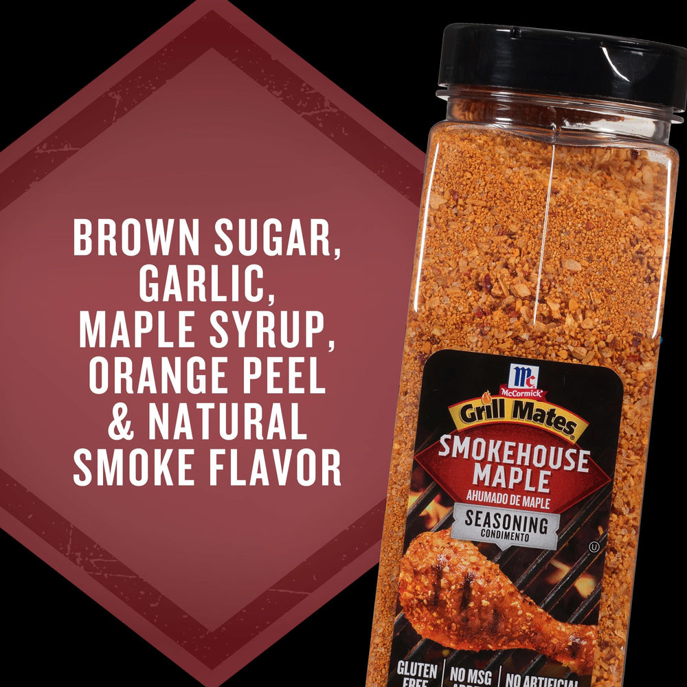 McCormick Grill Mates Smokehouse Maple container shown in a busy kitchen setup.