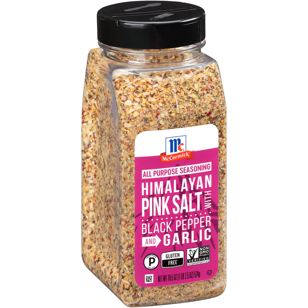 McCormick Himalayan Pink Salt with Black Pepper and Garlic bottle adds garlicky flavor to beef.