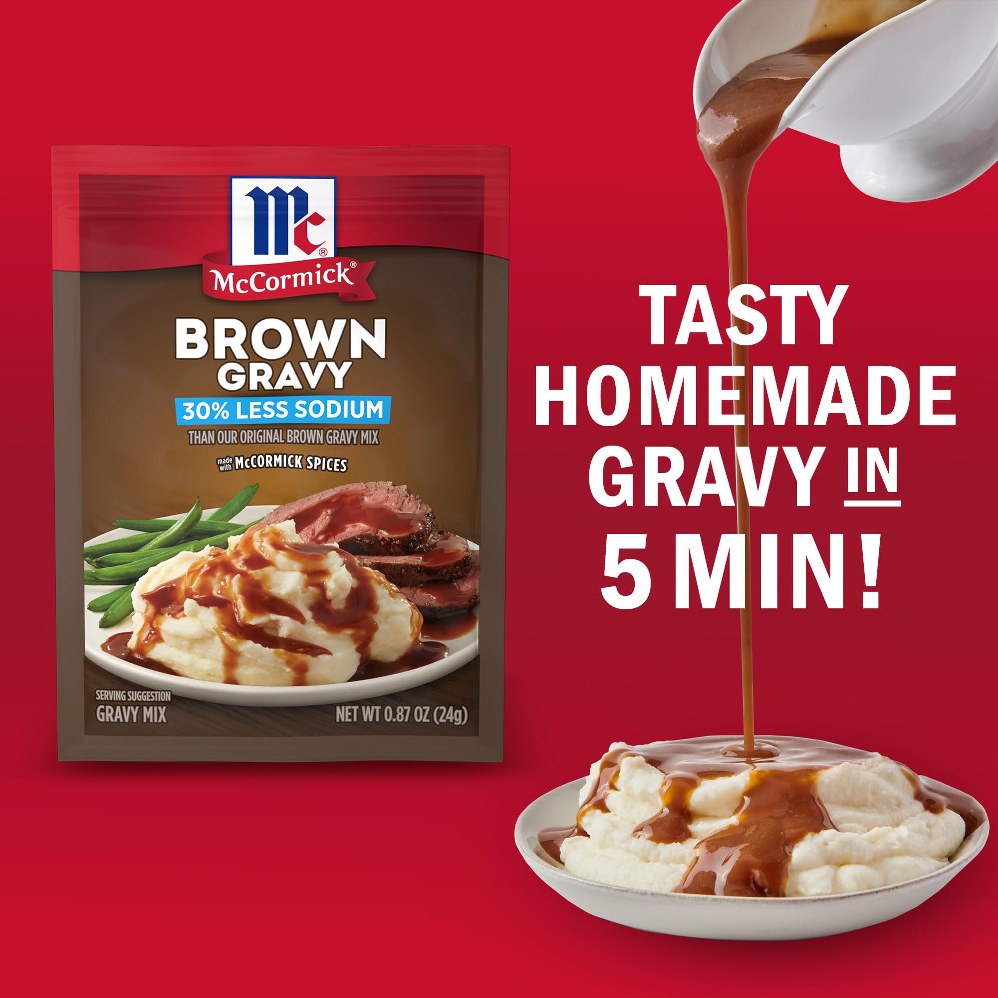 Mashed potatoes with McCormick brown gravy for comfort.