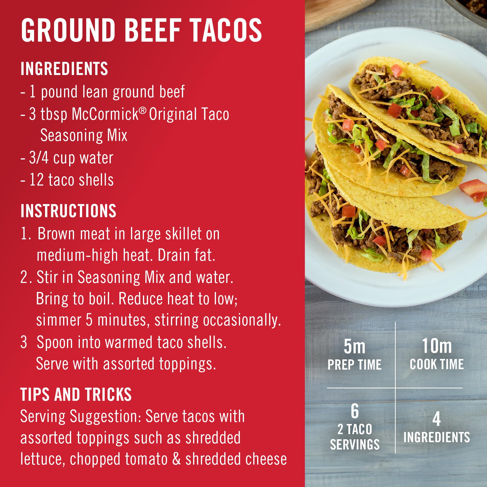 Kitchen counter ready with McCormick Original Taco Seasoning bottle.