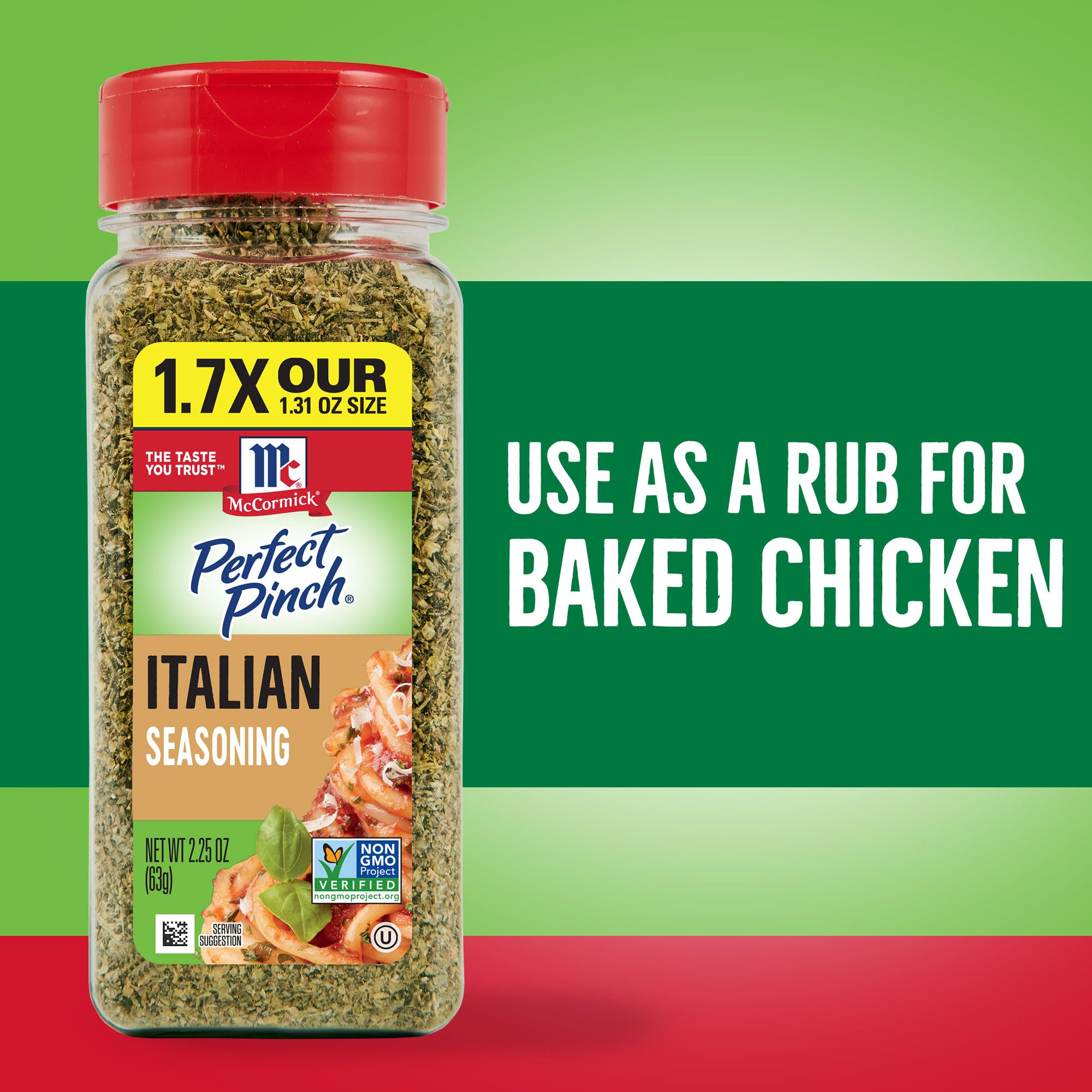 Close-up of McCormick Perfect Pinch Italian Seasoning bottle label.
