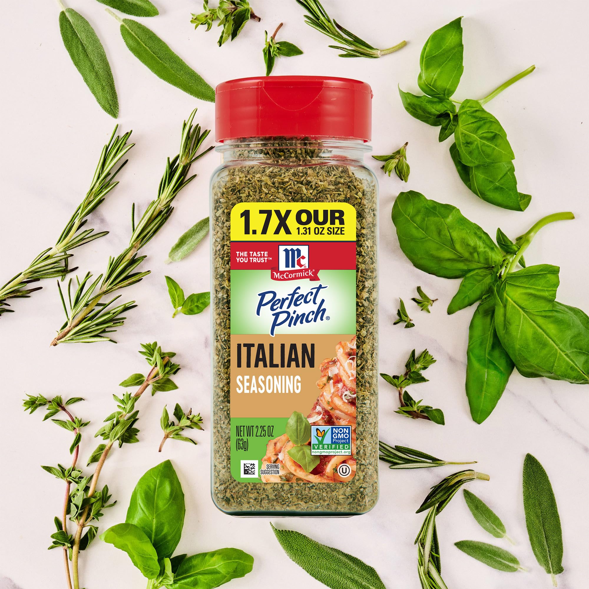 Bread brushed with olive oil and McCormick Perfect Pinch Italian Seasoning.