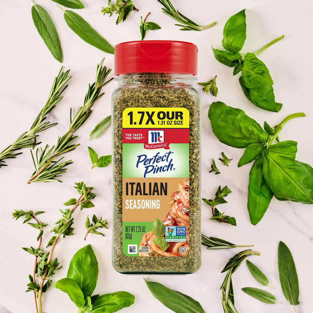 Bread brushed with olive oil and McCormick Perfect Pinch Italian Seasoning.