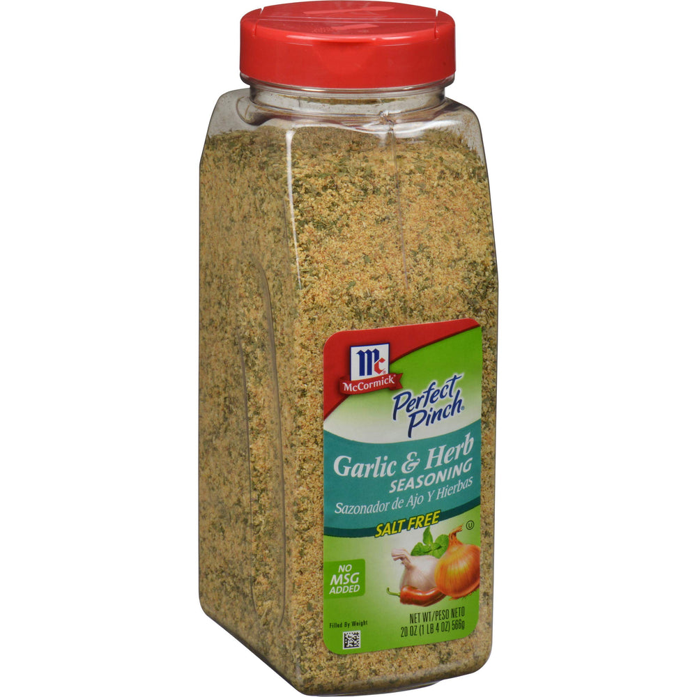 McCormick Perfect Pinch Garlic & Herb jar front view showing salt-free flavor boost