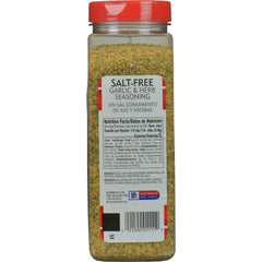 Rear side view of McCormick Perfect Pinch Garlic & Herb jar with label details