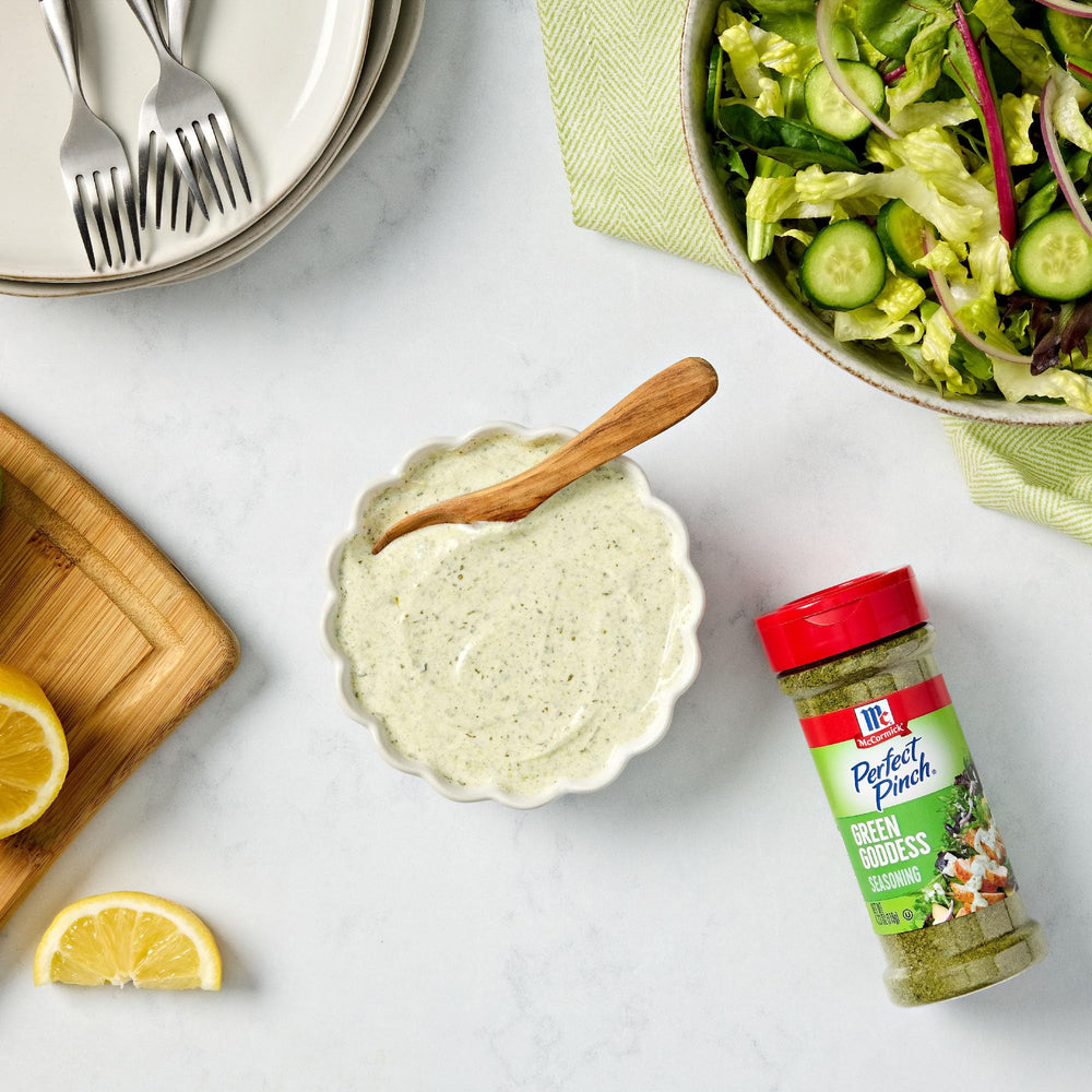 Roasted veggies with Green Goddess seasoning adds color and zest.