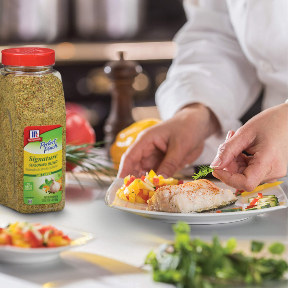 McCormick Perfect Pinch Signature Seasoning shown as kosher and MSG-free option.
