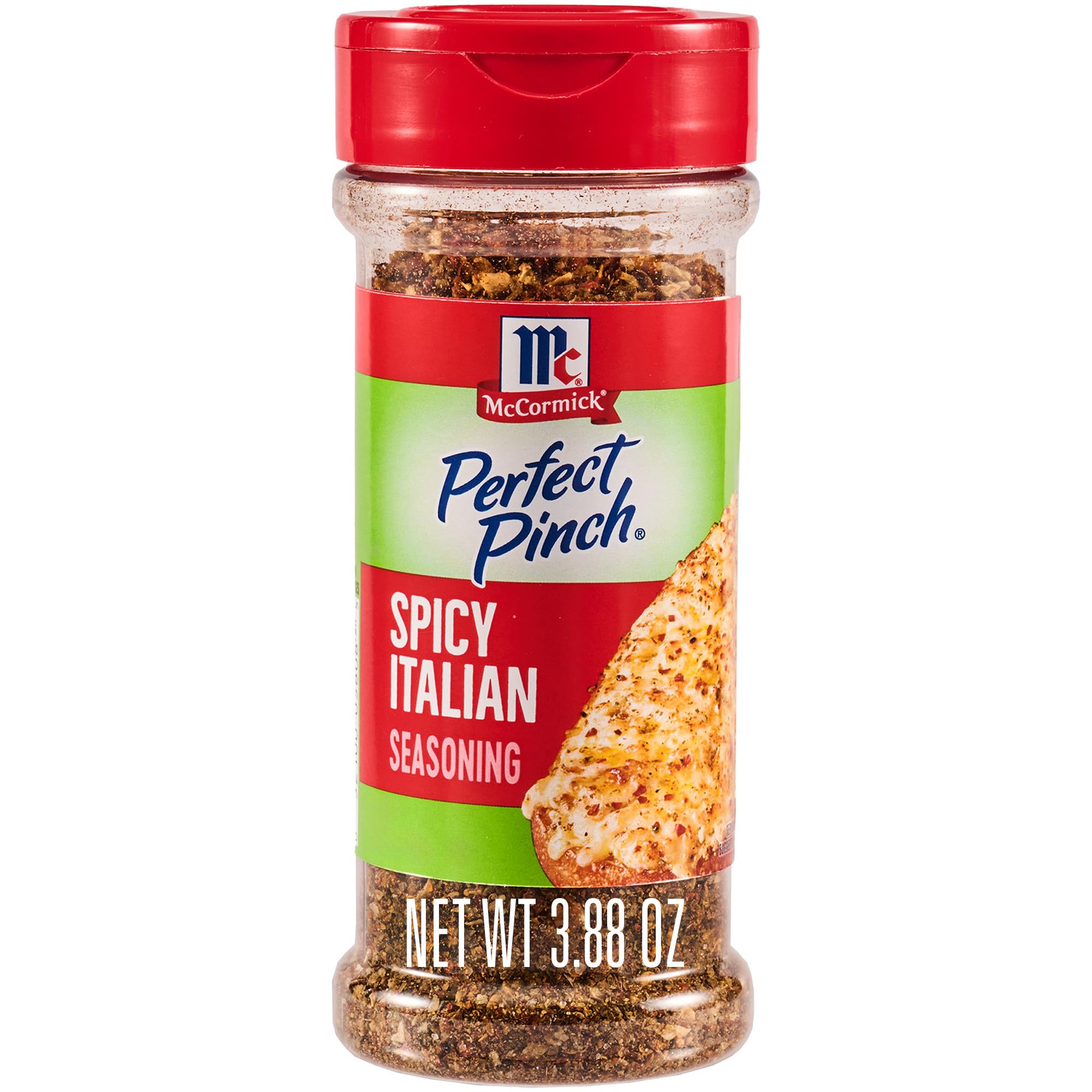 McCormick Perfect Pinch Spicy Italian bottle pour adds quick heat to pizzas and pastas