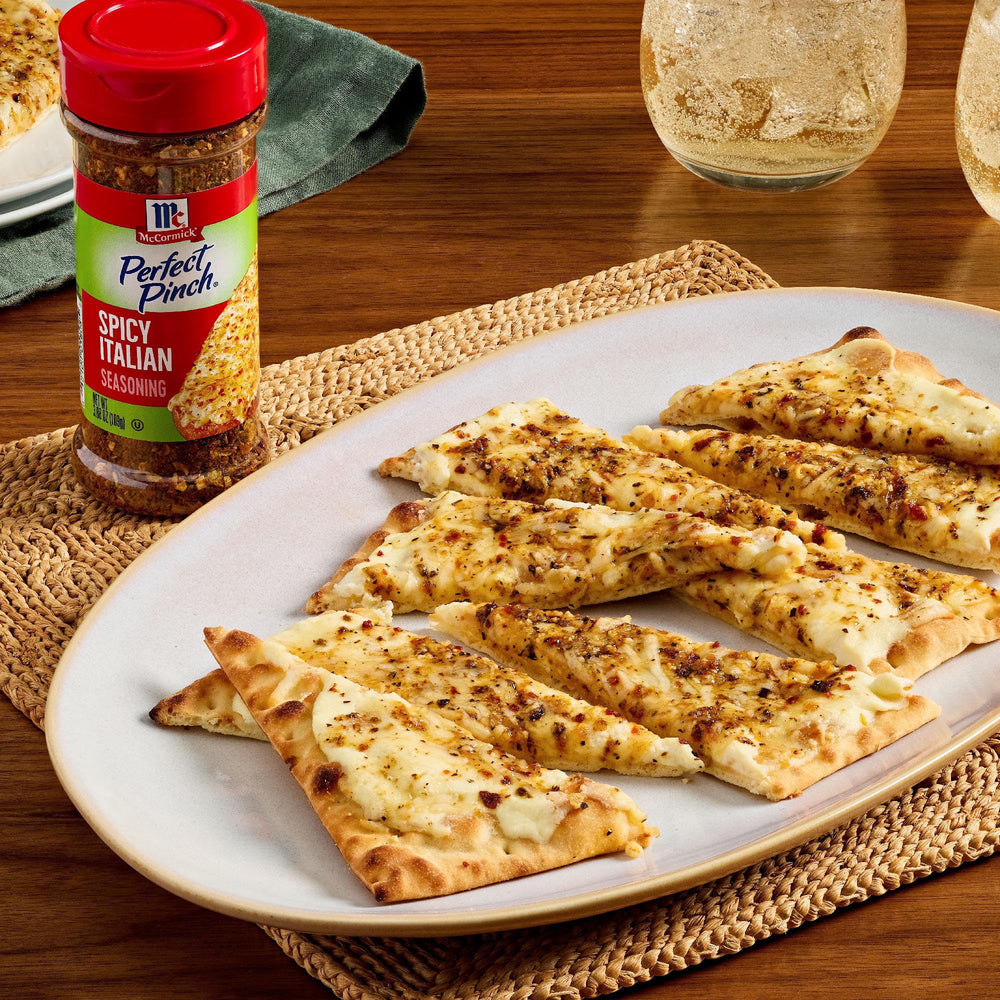 McCormick Perfect Pinch Spicy Italian pizza sprinkle adds heat and aroma