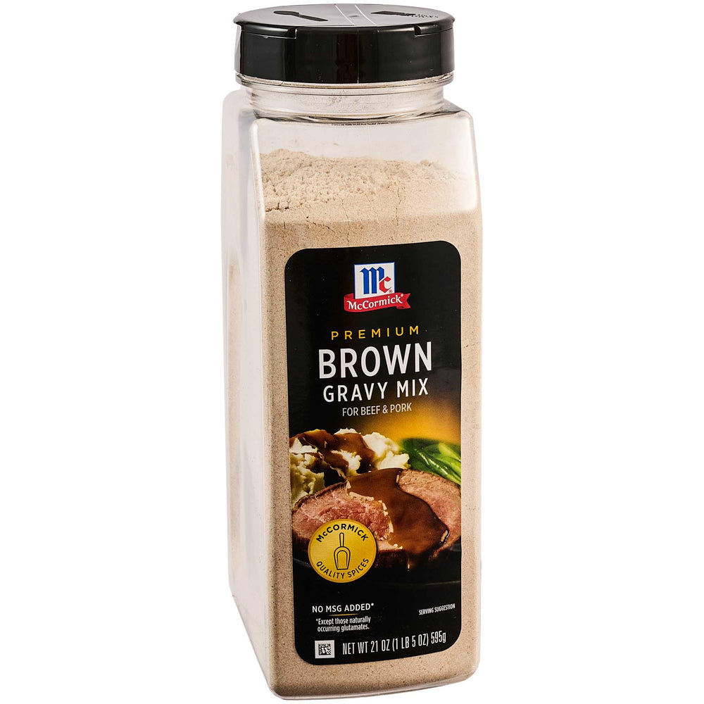 McCormick Premium Brown Gravy Mix bottle pour for a rich, ready-to-use sauce
