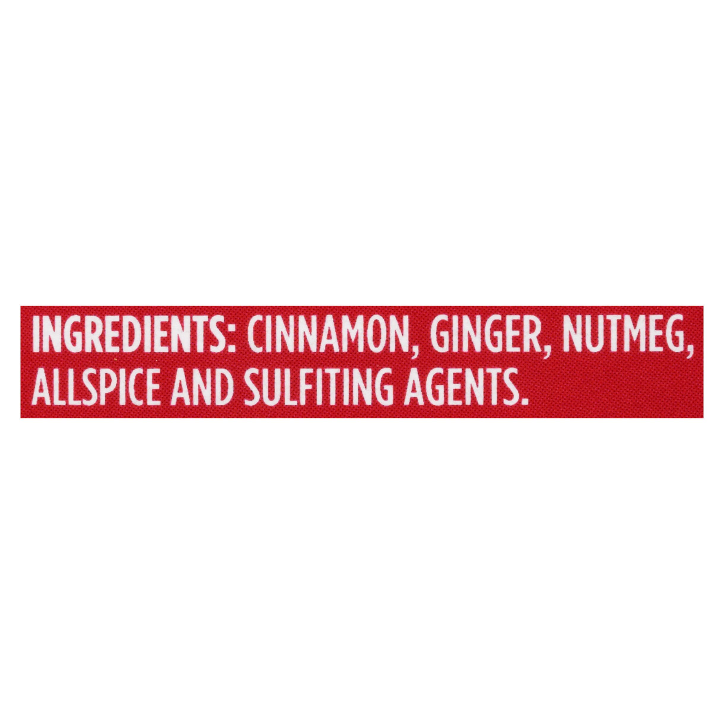 Close-up of the McCormick label showing cinnamon ginger nutmeg and allspice