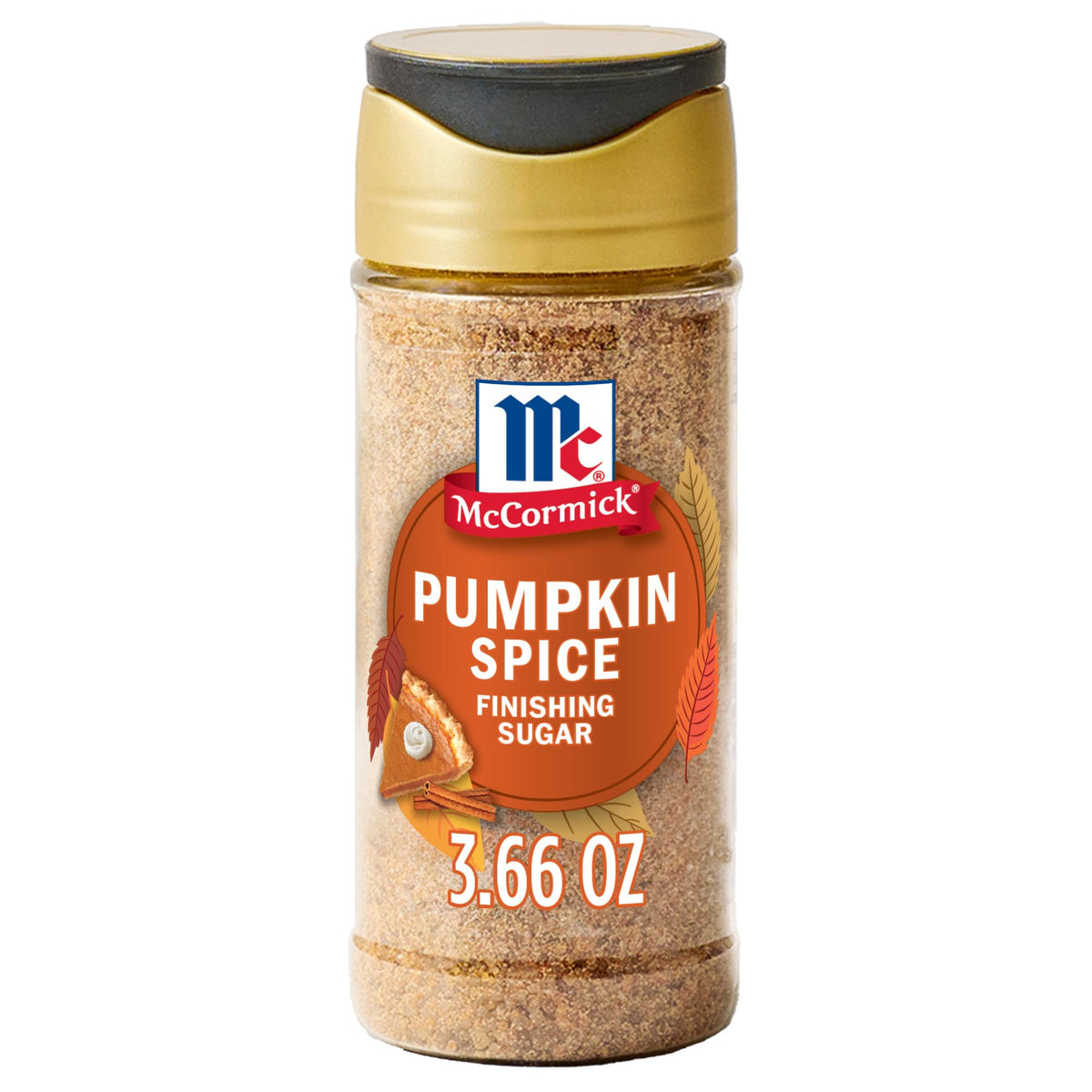 McCormick Pumpkin Spice Finishing Sugar bottle on kitchen counter for autumn desserts