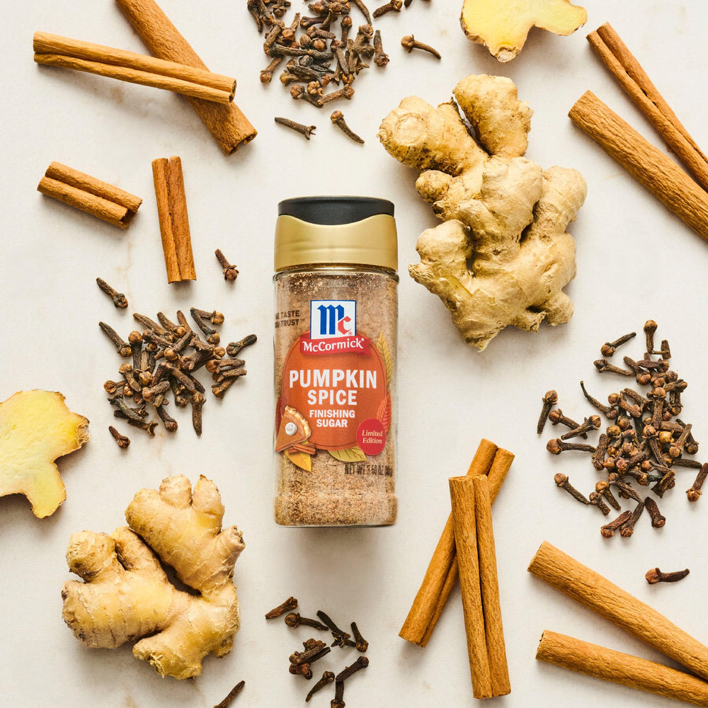 McCormick Pumpkin Spice Finishing Sugar on lattes offers festive aroma