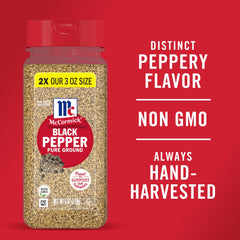 McCormick Pure Ground Black Pepper rubs on meat before cooking for depth