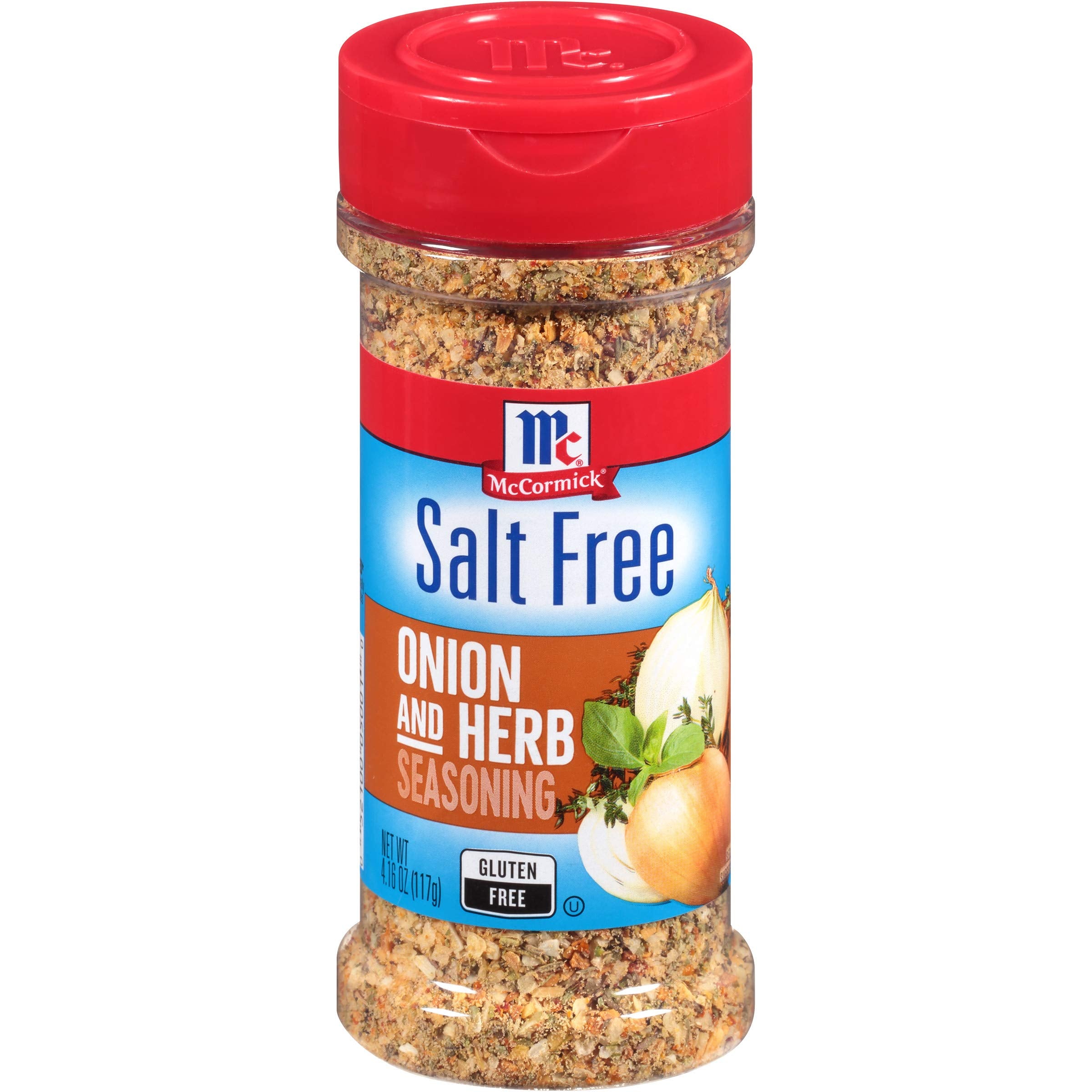 McCormick Salt Free Onion and Herb bottle front for easy salt-free flavoring.