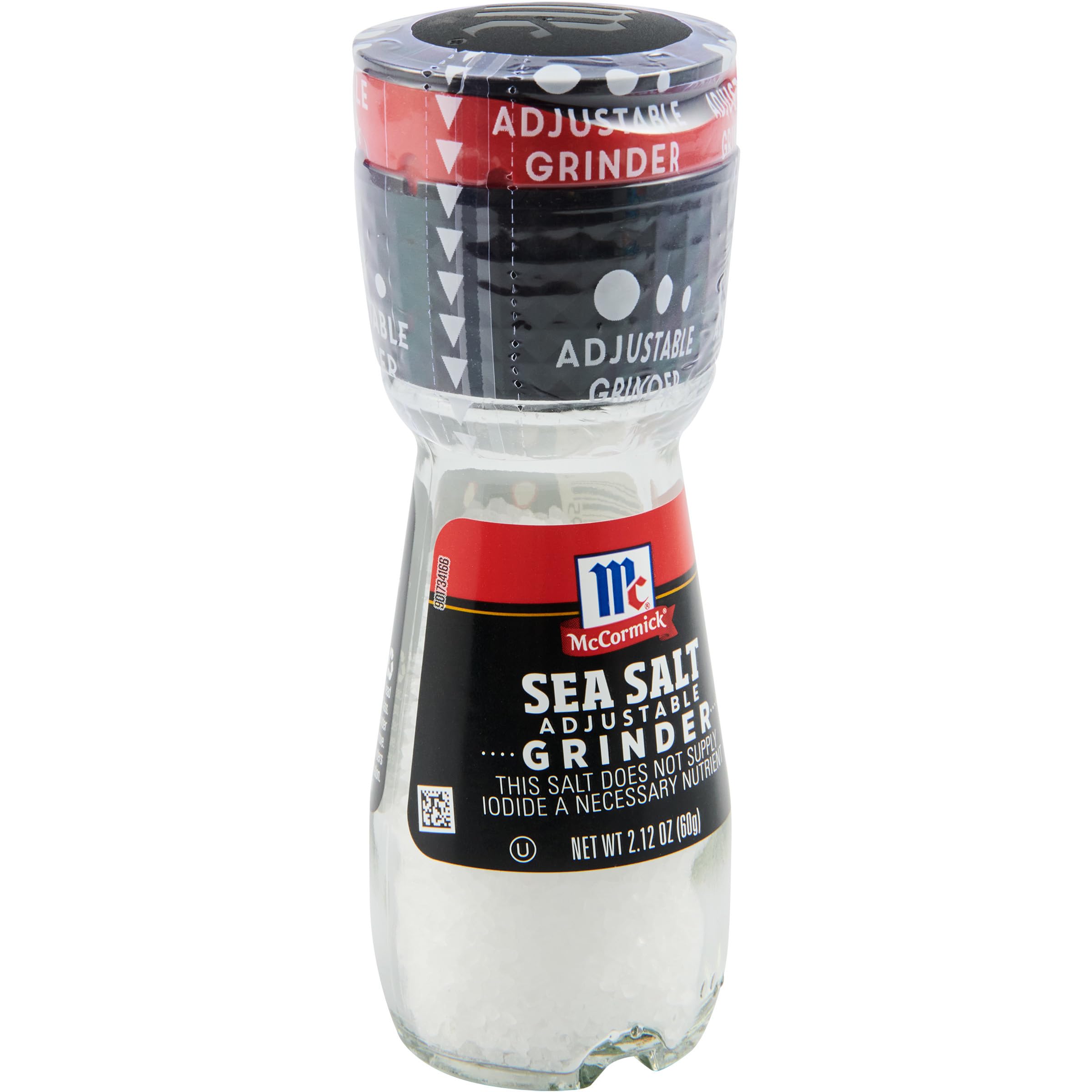 McCormick Sea Salt Grinder dispensing action highlighting adjustable grind for texture control.
