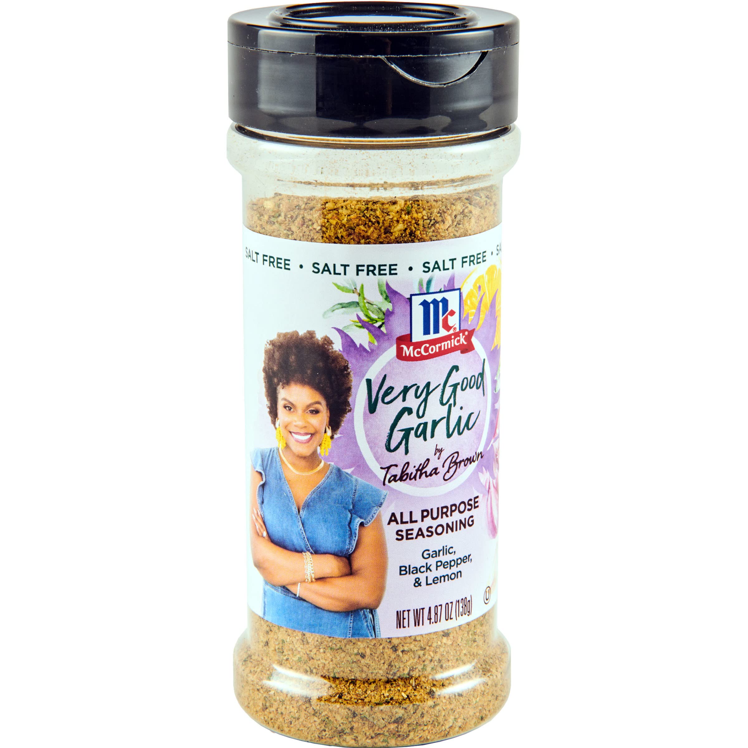 McCormick Very Good Garlic All Purpose Seasoning Tabitha Brown jar front for versatile garlicky flavor.