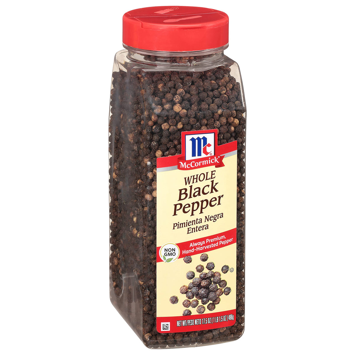McCormick Whole Black Pepper bottle highlights a versatile spice for any dish.