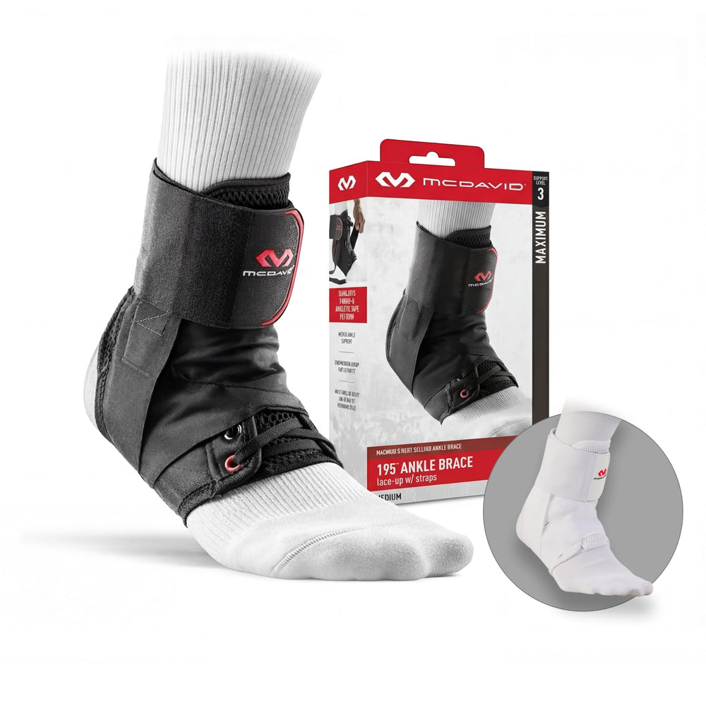 McDavid Ultralight ankle brace with figure-eight straps for stable sport support.