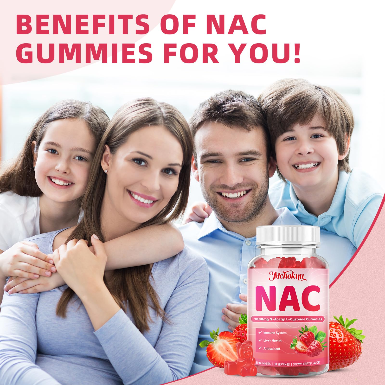 Adults and kids using Mchokuu NAC Gummies during morning routine