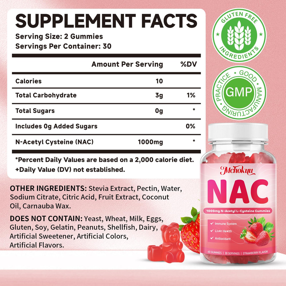 Close-up of chewy texture and strawberry flavor from Mchokuu NAC Gummies