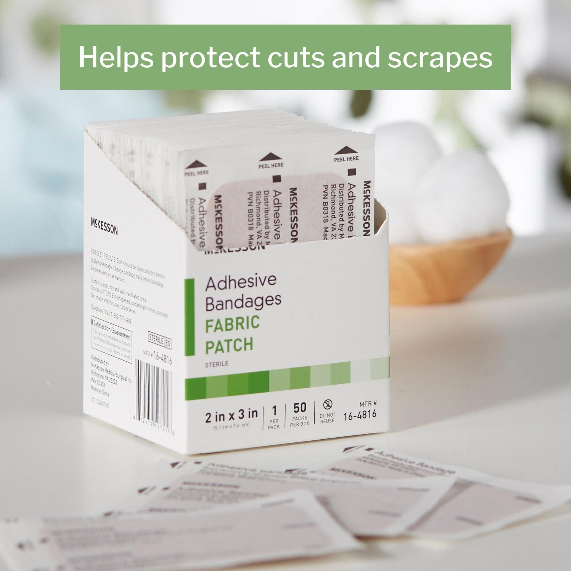 McKesson adhesive bandage on arm demonstrates discreet wear for everyday wounds.
