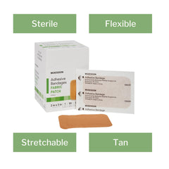 McKesson sterilized fabric bandage detail highlights pliable material for varied injuries.