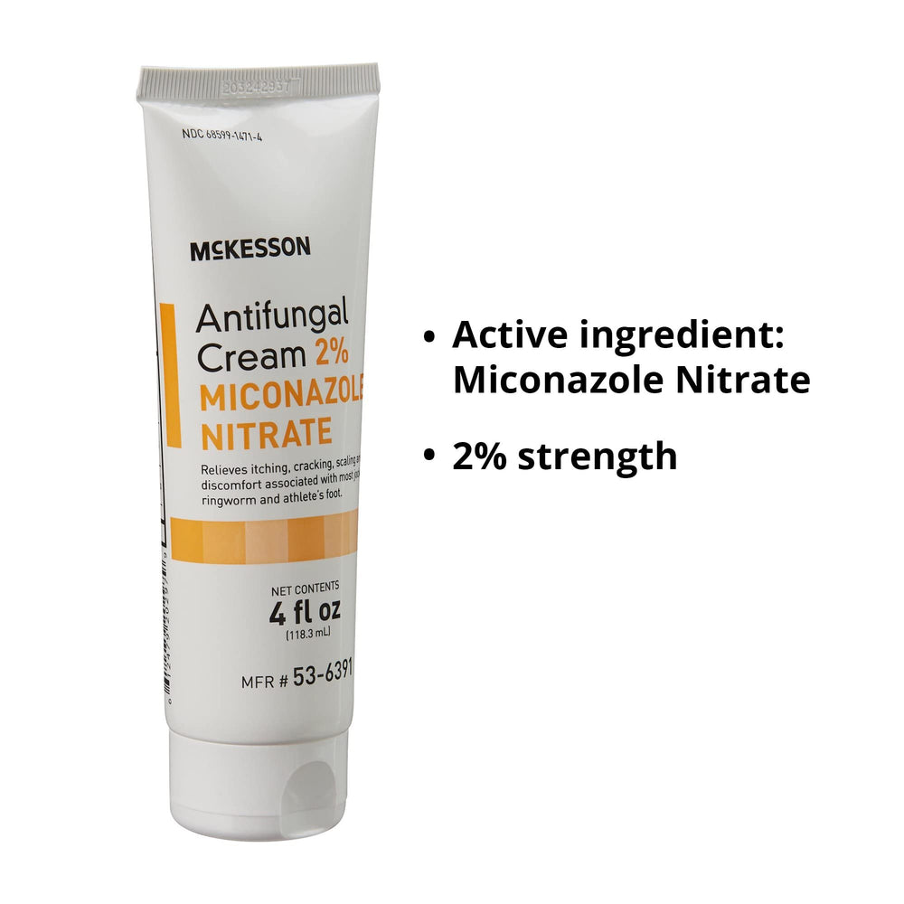McKesson cream applied to foot area for athlete's foot relief.