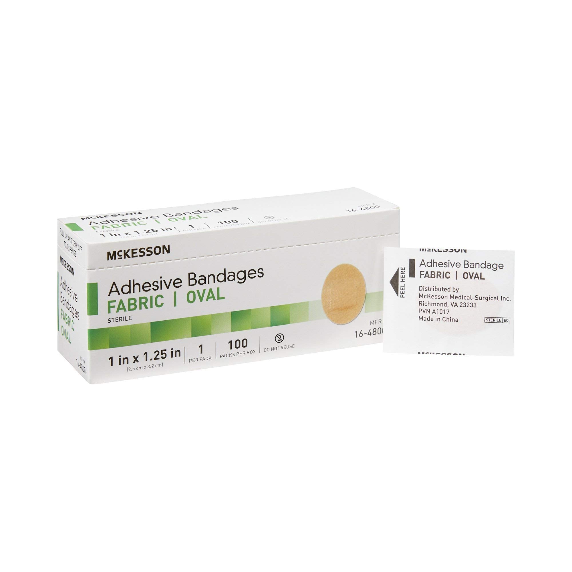 McKesson fabric oval bandage, 1 x 1¼ in, precise coverage for minor wounds.