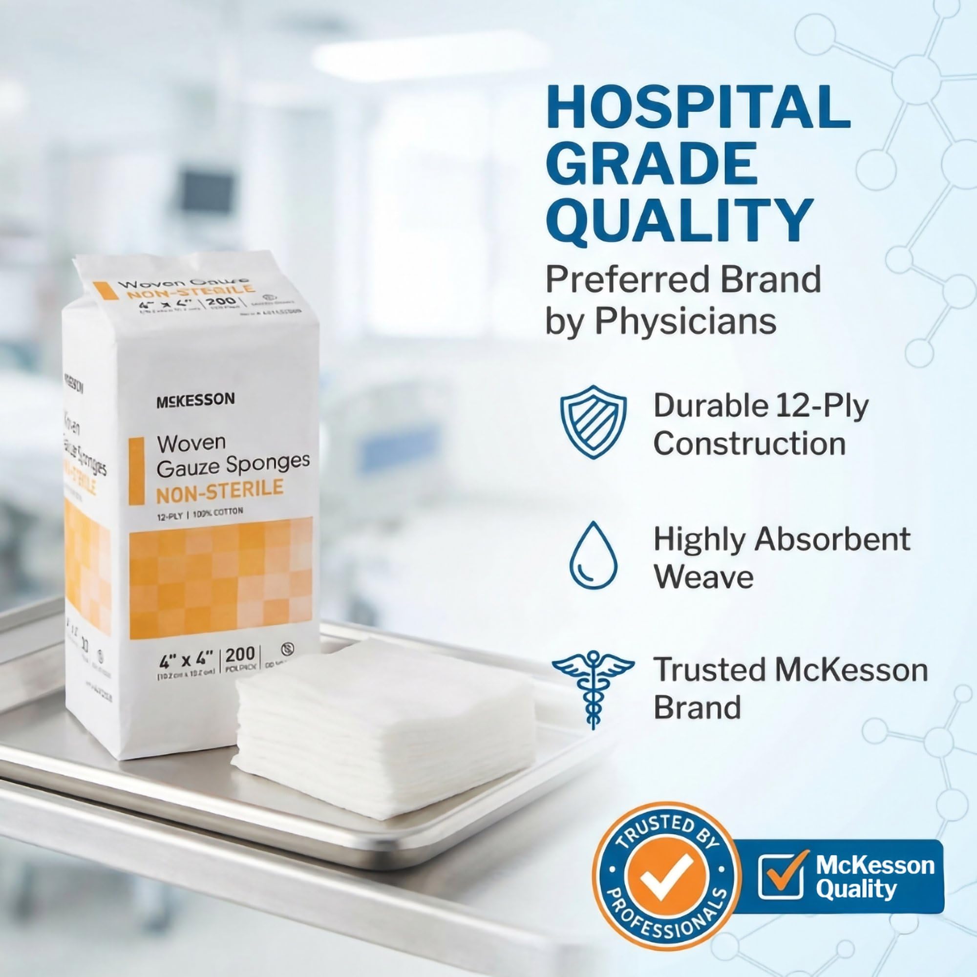 McKesson gauze pads, breathable loosely woven cotton for comfortable dressings.