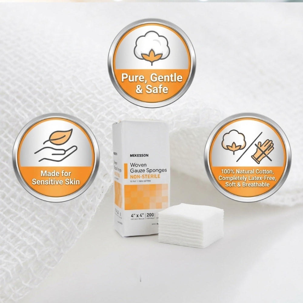 McKesson gauze pads for wound care and everyday cleaning.
