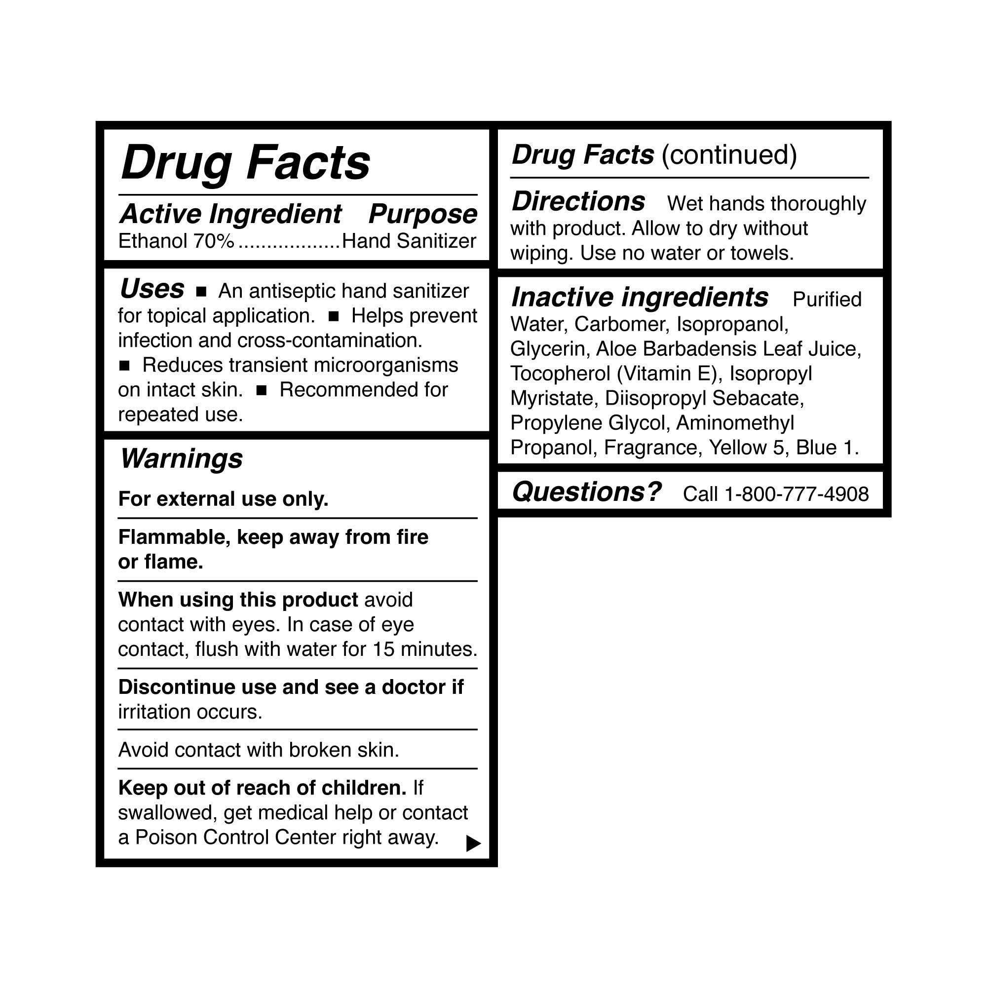 Front label highlighting 70% ethyl alcohol and no-rinse formula