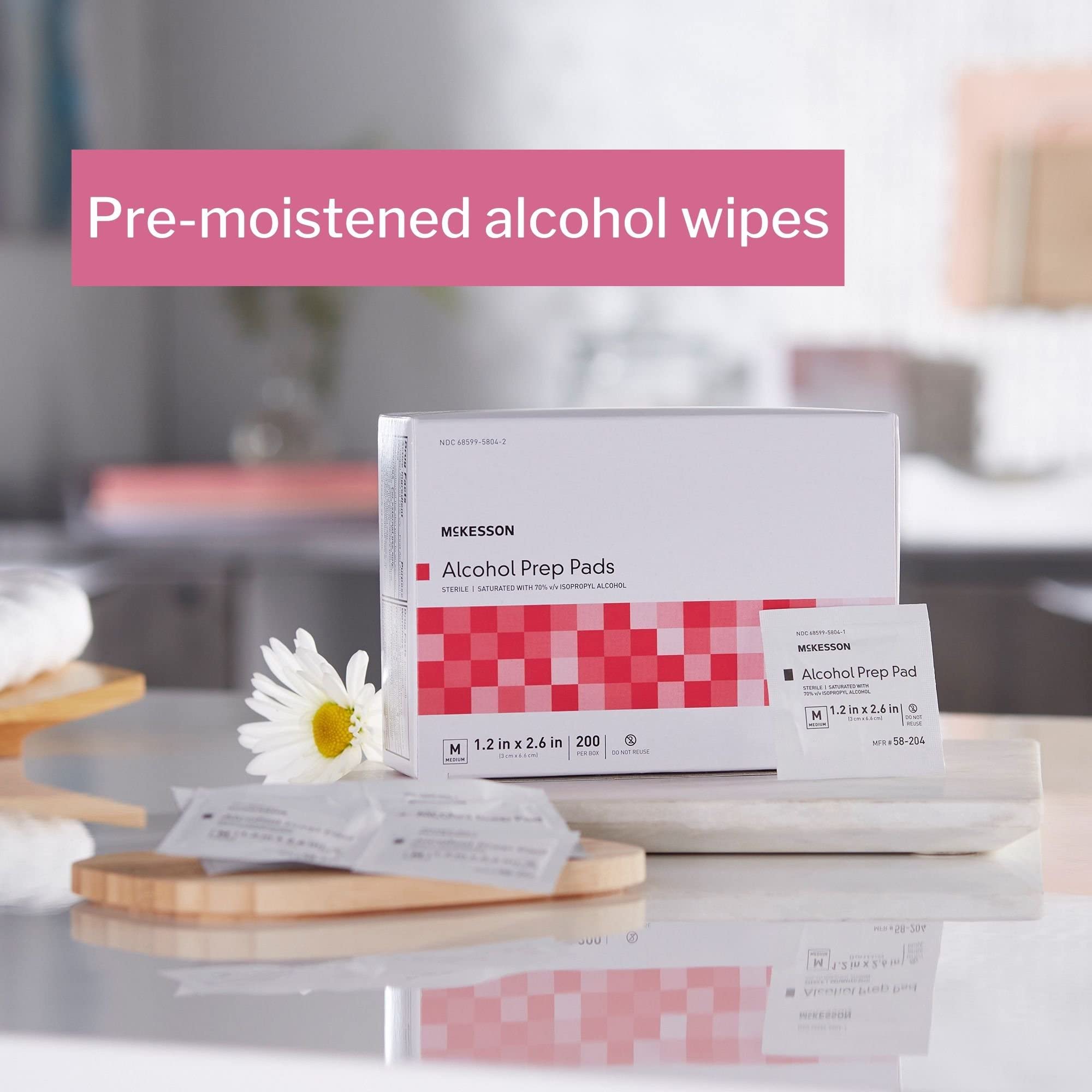 Individually wrapped McKesson prep wipes for on-the-go hygiene