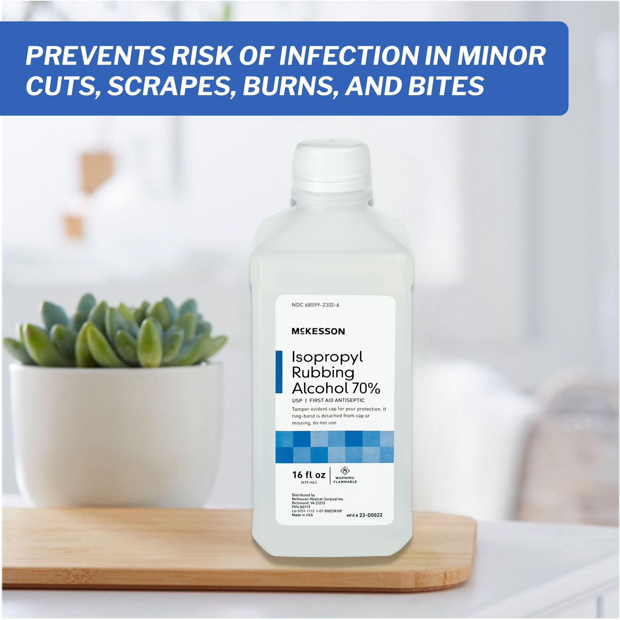 McKesson Isopropyl rubbing alcohol 70% cap demonstrates secure seal and easy access