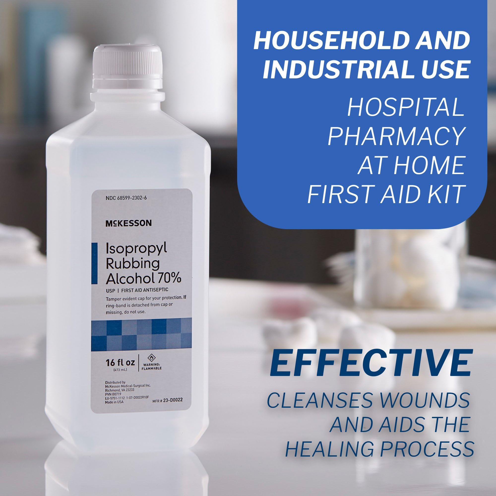 McKesson Isopropyl rubbing alcohol 70% label close-up shows strength and branding