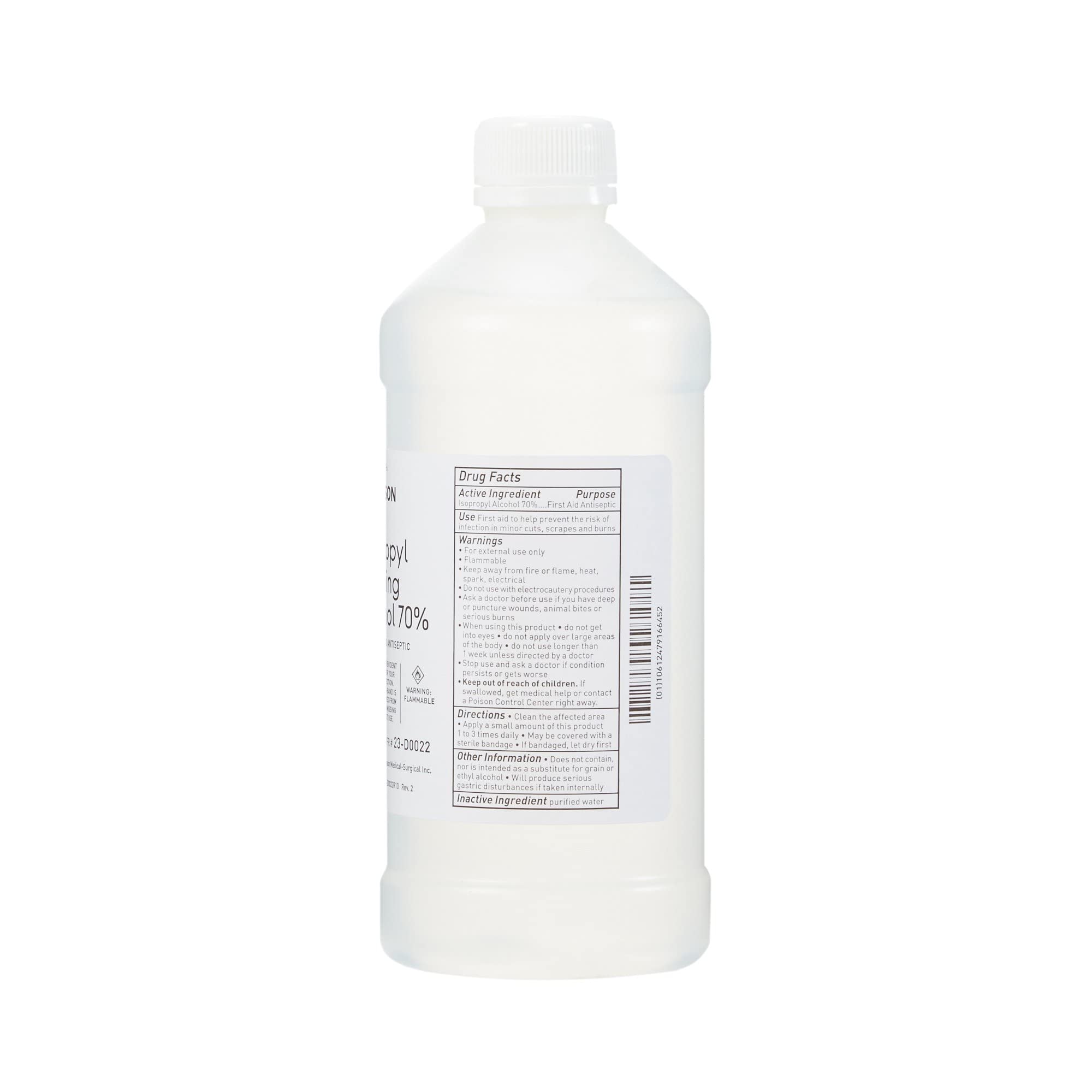 McKesson Isopropyl rubbing alcohol 70% bottle with measurements aids safe use