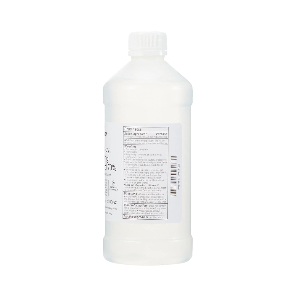 McKesson Isopropyl rubbing alcohol 70% bottle with measurements aids safe use