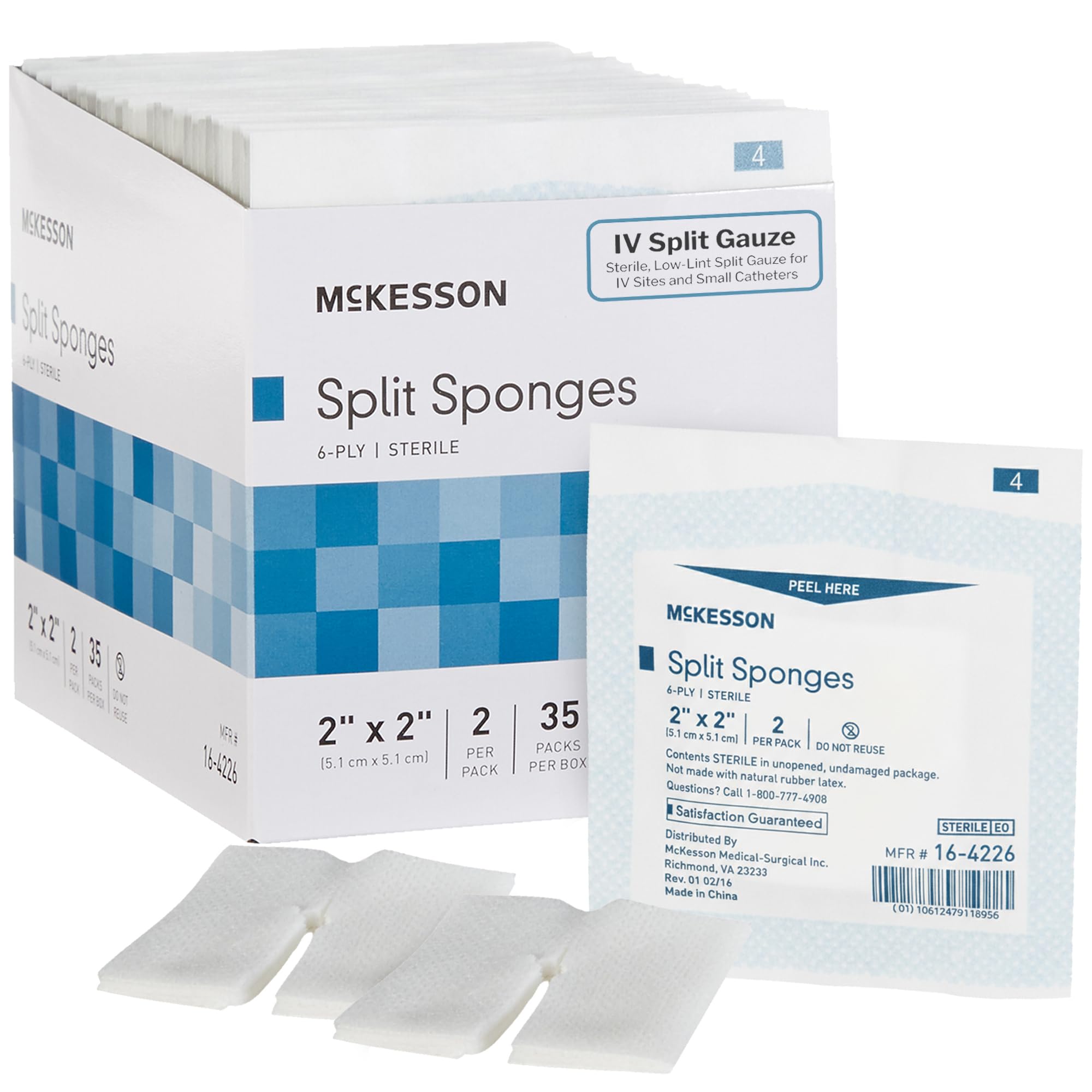 McKesson IV gauze pads 2x2 sterile split: ideal for IV sites with minimal fiber shedding.