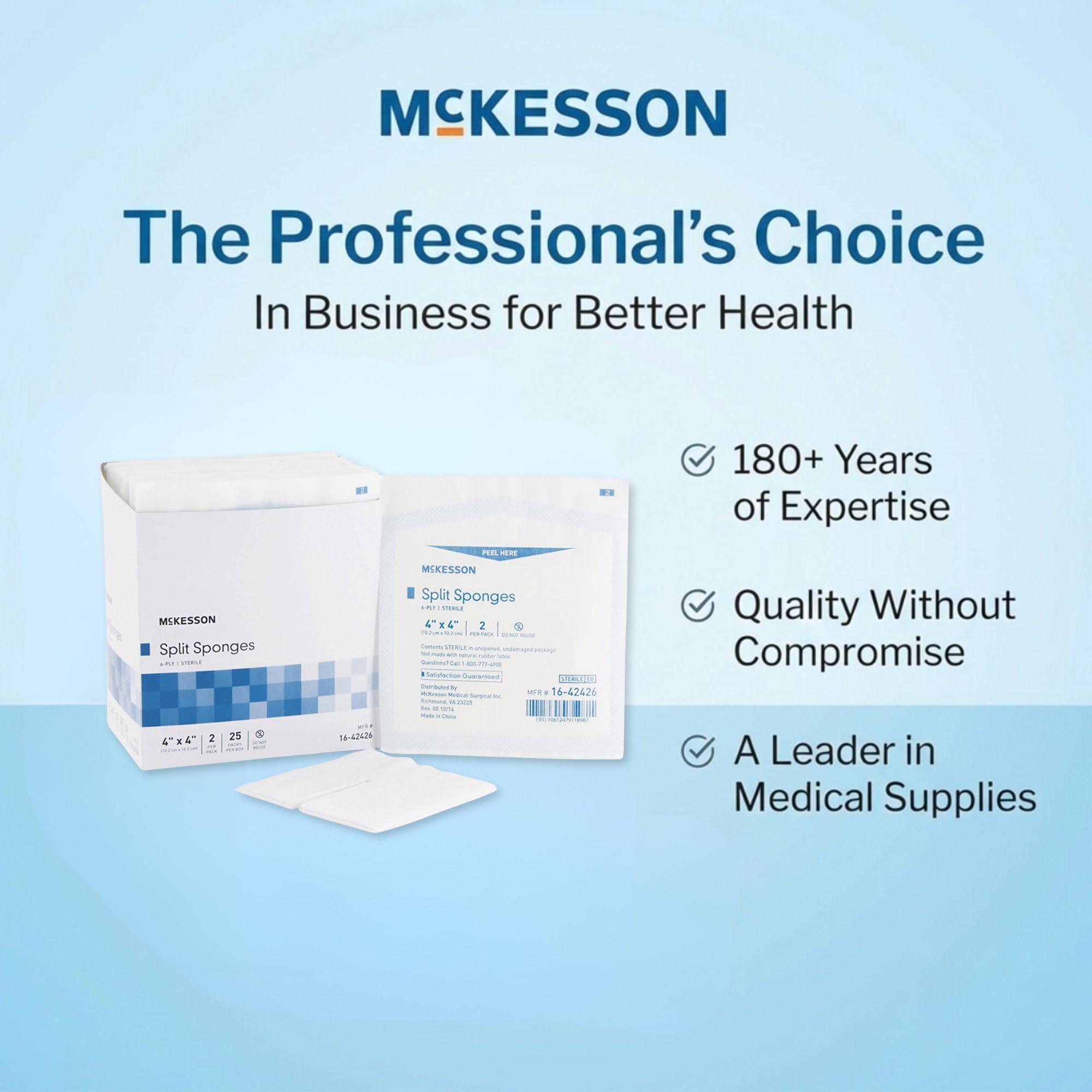 McKesson sterile drainage sponges in a 50-sponges kit for convenience