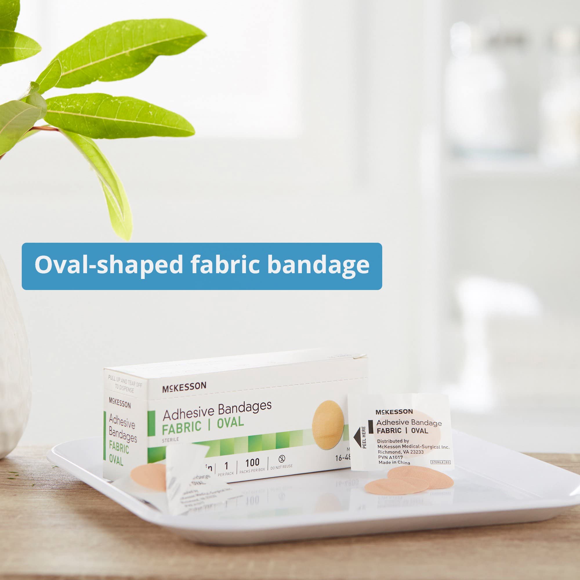 Sterile packaging image from McKesson bandages, emphasizing cleanliness.