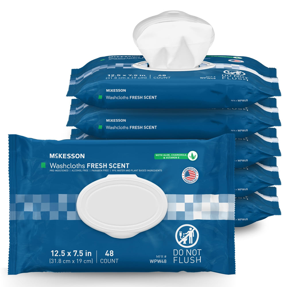McKesson adult washcloth wipes with large coverage for easy cleansing