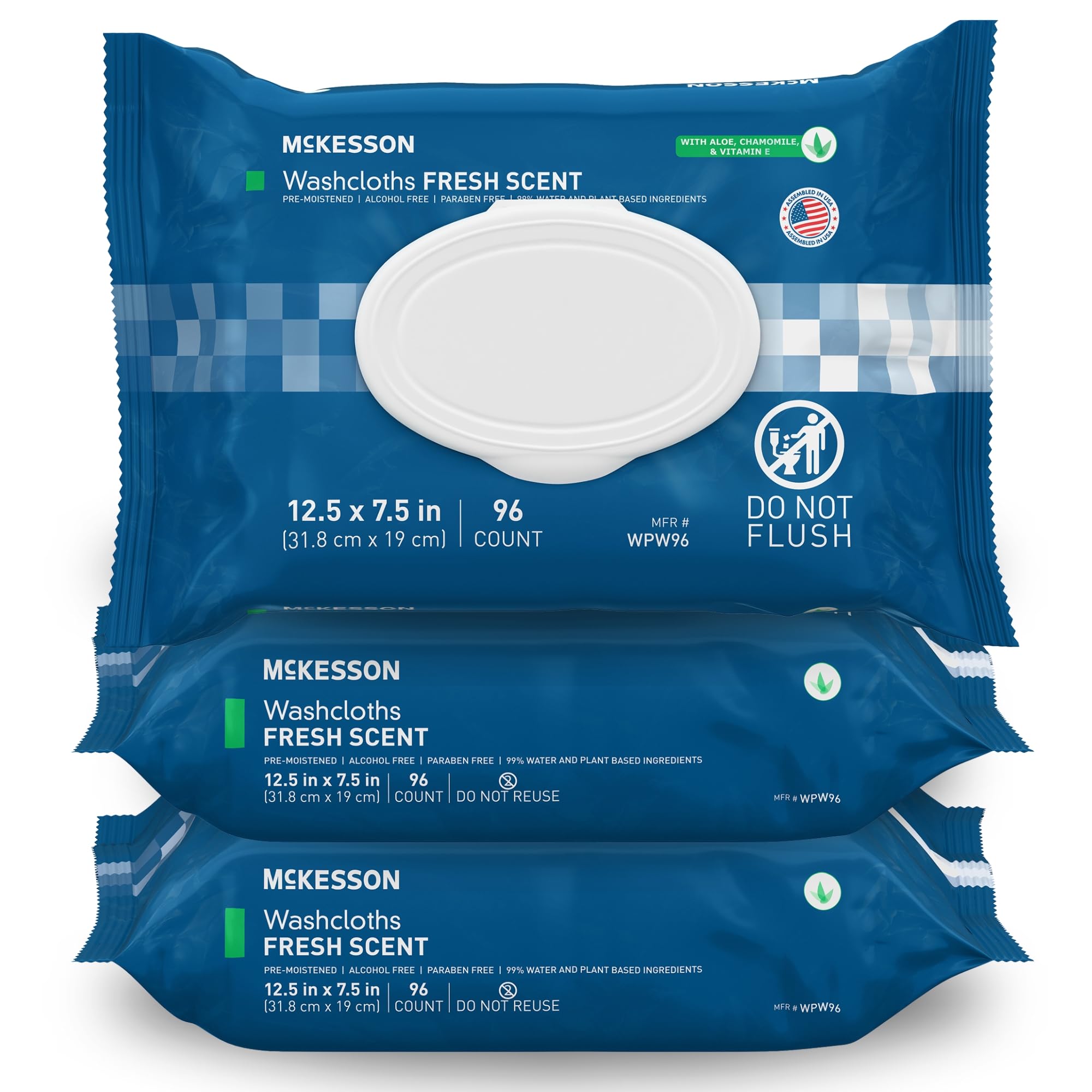 McKesson Washcloth Wipes packaging front shows convenient, ready-to-use cleansing on the go.