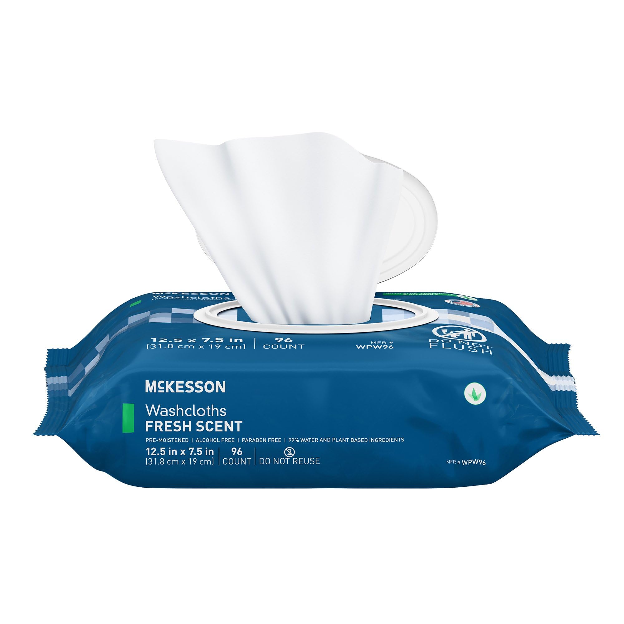 McKesson Washcloth Wipes disposal scene reminds to discard in the trash for hygiene.