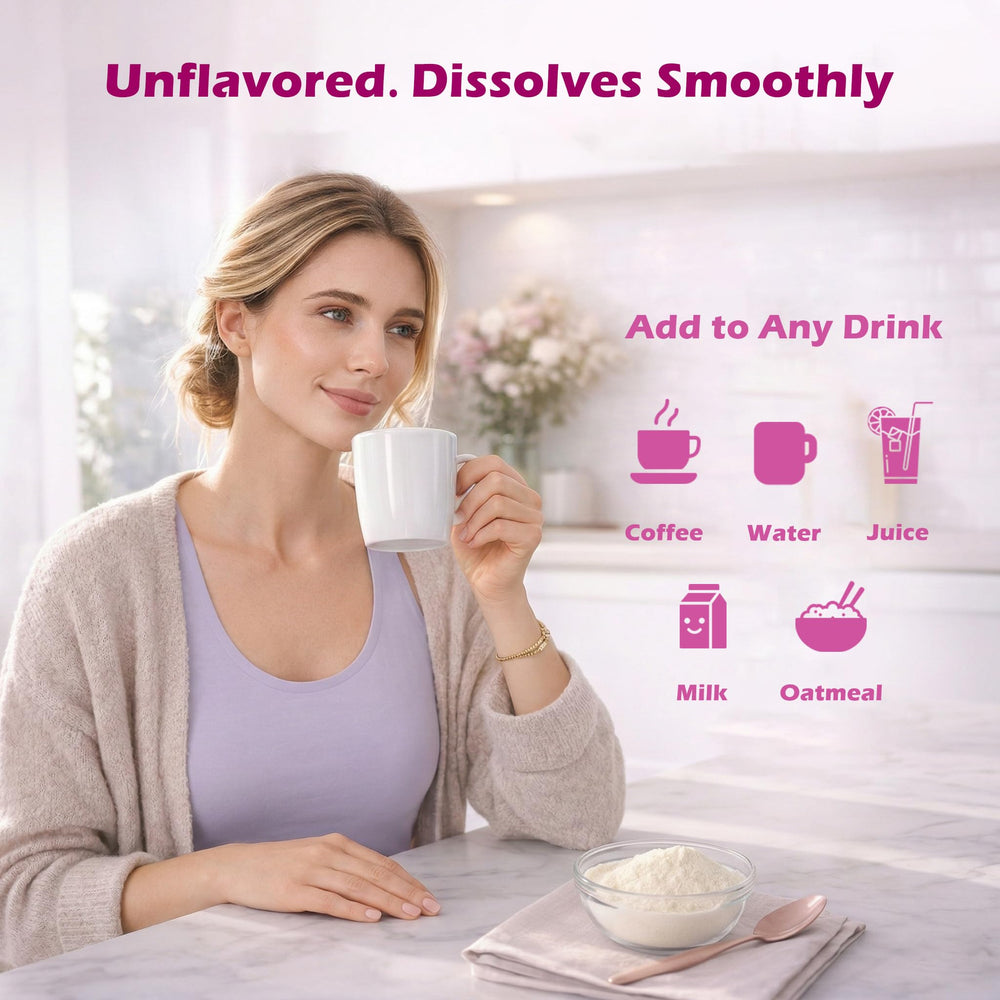 Mclovefy daily-use scoop next to glass, suggesting routine