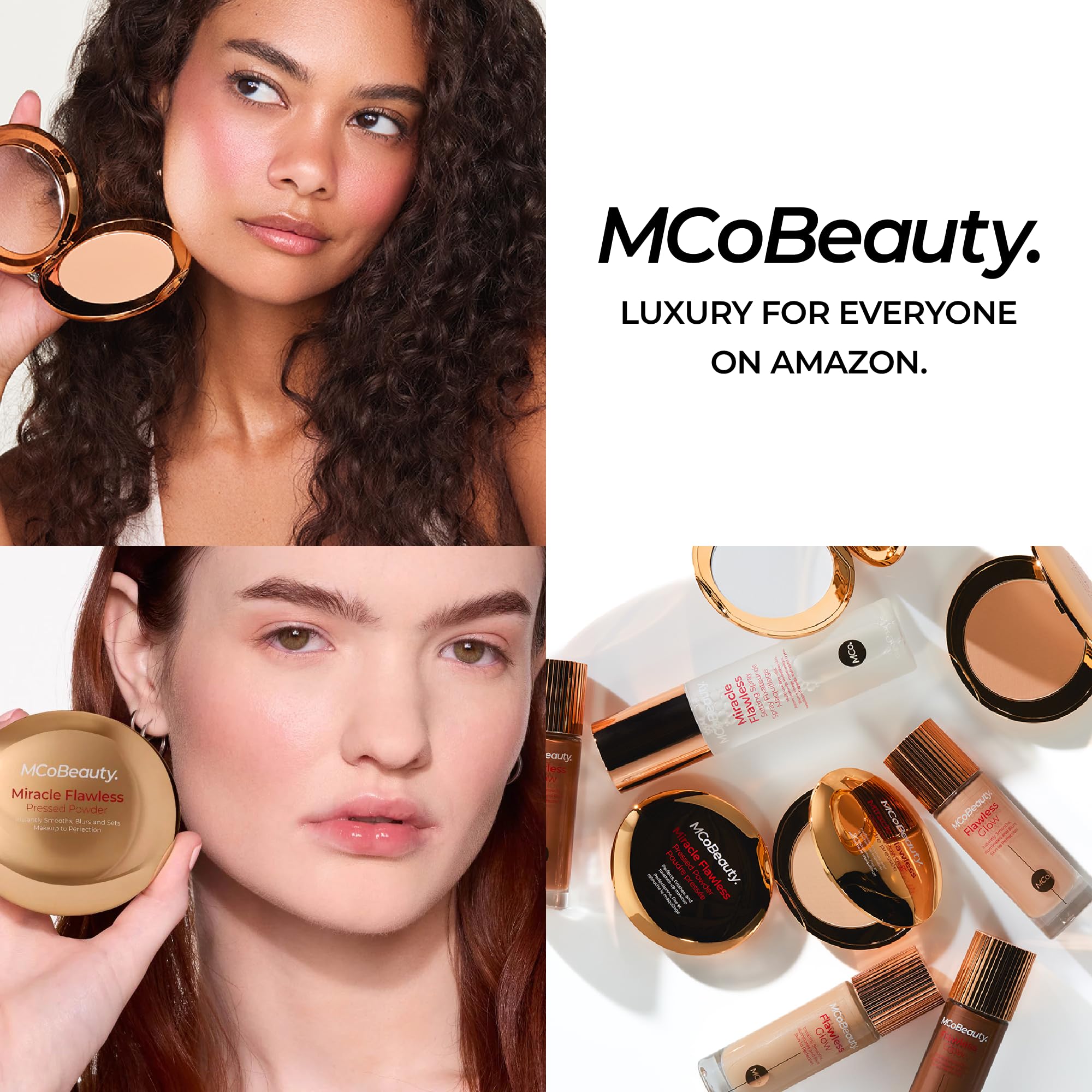 MCoBeauty Miracle Flawless powder used with brush for even setting.