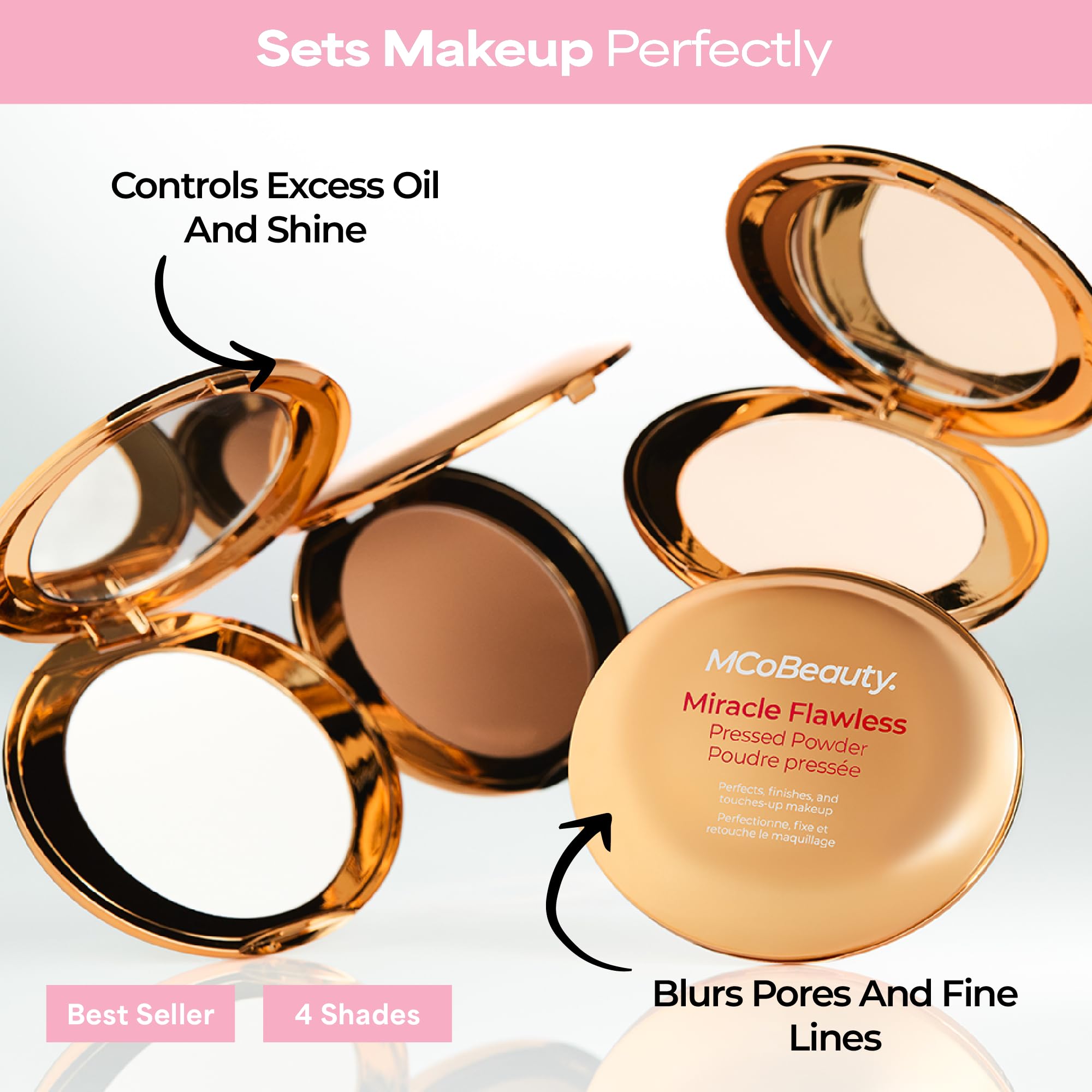 MCoBeauty Miracle Flawless powder swatch shows natural blend.