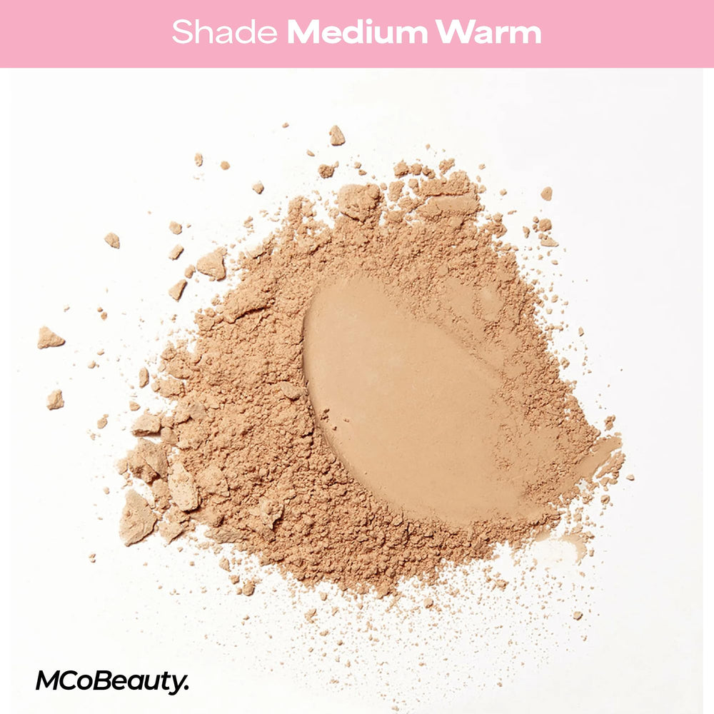 MCoBeauty Medium Warm swatch on skin shows a natural, golden finish.